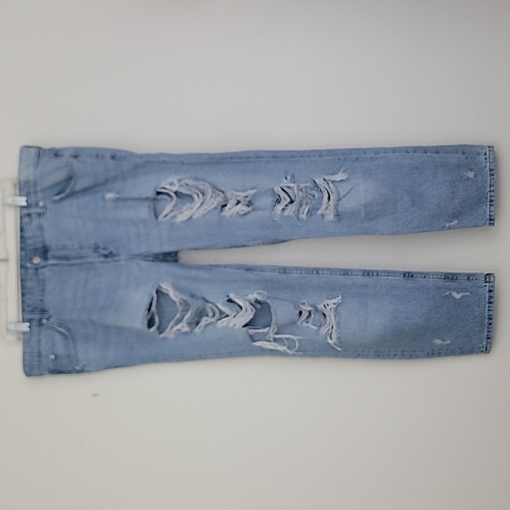 & Denim Blue Distressed Button Fly Denim Jeans Womens 16